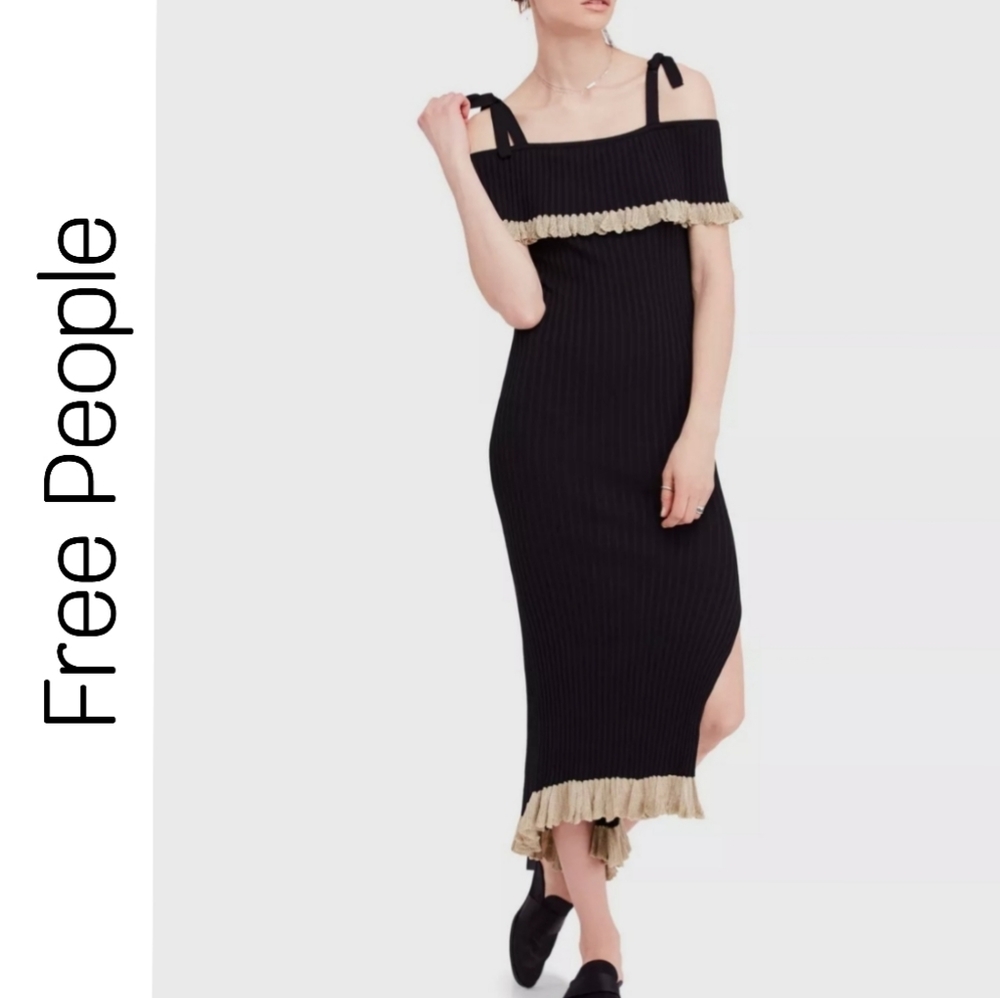 Free People Black Cold Showder Lace Sweater Dress